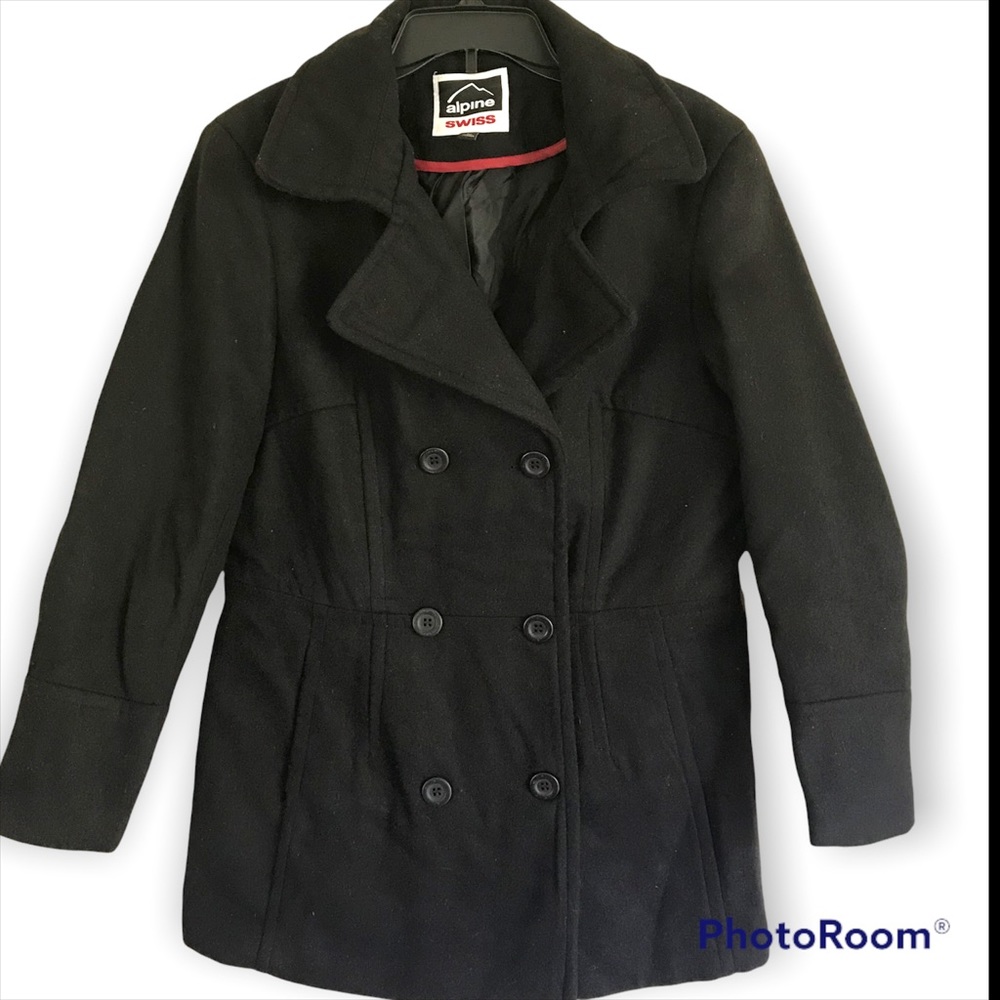 NWT Alpine Swiss Emma Woman’s Wool 3/4 Length Double Breasted Peacoat
